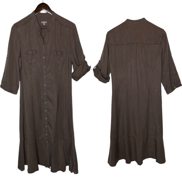 J. Jill Tencel A-line Midi Shirt Dress Brown, size 12 - Picture 1 of 4